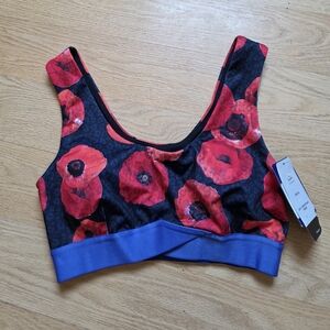 JoyLab Red Floral Sports Bra with Blue Band